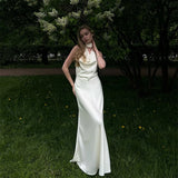 MQTIME  -  Swing Collar Temperament Dress Backless Pearl Chain Elegant Trendy Dresses Summer Women Vacation Evening Gown Bridesmaid