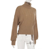 MQTIME  -  Retro Autumn Solid Knitted Hollow Sweater Women Turtleneck Full Batwing Sleeve Loose Casual Versatile Street Pullovers