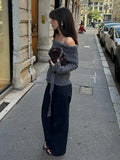 MQTIME  -  Vintage Off Shoulder Sweater With Belt Women Elegant Knitted Solid Thick Long Sleeve Sweaters Female Winter Chic Street Knitwear