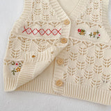 MQTIME  -  Spring and Autumn New Baby Clothing, 0-3 Year Old Female Baby, Versatile Cardigan Flower Embroidered Knitted Vest