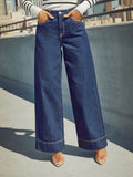  MQTIME  -  Women's Classic Blue High Rise Wide Leg Jeans - Stretch Jeans with Button Fly, Soft and Comfortable, Slim Fit Vintage Wash Jeans