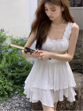 MQTIME  -  Y2K Irreguar Cake Dress White Short Dresses for Women Sleeveless Ruffles A-line Korean Fashion Casual Summer Mini Vestidos Mujer