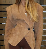MQTIME  -  Elegant Temperament V-neck Solid Color Slim Fit Splicing Waist Solid Color Jacket Jacket 2025 New Model