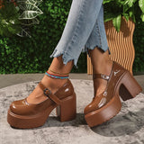 MQTIME  -  Vintage Super High Heels Mary Jane Shoes Women Plus Size Ankle Buckle Platform Pumps Woman Round Toe Chunky Heeled Lolita Shoes
