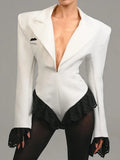 MQTIME  -  Lace Fashion Suit Jumpsuit Female Blazer Body Top V-Neck Slim Long Sleeve Sexy Cardigan Streetwear Women Black Rompers New