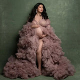 MQTIME  -  Luxury Customized Maternity Dresses for Photoshoot Tulle Robe Wedding Bridal Sleepwear Nightwear Front Split BabyShower Gown