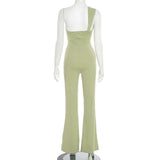 MQTIME  -  Twist One Shoulder Flare Jumpsuits Sexy Hollow Out Strapless Backless Slim Casual Streetwear Overalls Women Solid Rompers