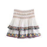 MQTIME  -  European And American Style Autumn New Women Clothing V-neck Loose Retro Heavy Embroidery Bat Shirt Top Skirt Street Style Suit
