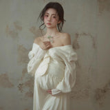 MQTIME  -   Women Maternity Dress for Photography White Elegant Off-shoulder Pregancy Dresses for Studio Photo Shoot Clothing for Photo