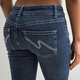 MQTIME  -  Autumn Low Rise Double Button Flared Pants with Stitched Denim Jeans, Women's Retro Casual Pants