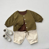  MQTIME  -  Autumn New Children Long Sleeve Coat Solid Baby Boys Vintage Jacket Fashion Kids Girls Casual Cardigan Toddler Clothes