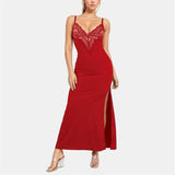 MQTIME  -  Sexy Lace Splicing Split Dress Women Sleeveless See Through Bodycon Dresses 2024 New Party Club Robes with Built-in Shapewear