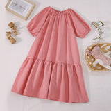  MQTIME  -  Summer Girls Soft Linen Ruffle Dress New Children's Puff Sleeve Casual Loose Cotton And Linen Gather Dresses TZ255