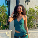 MQTIME  -  Sexy Knit Halter Top Pant Sets Women Asymmetric Backless Sleeveless Crop Vests Wide Leg Pants 2025 Summer Lady Holiday Outfits