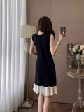 MQTIME  -  Spring New Women's Dress Black White Color Blocking Sleeveless Knit Dress Casual Round Neck Slim Fit A-line Skirt