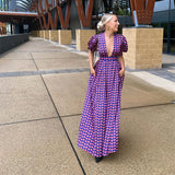 MQTIME  -  Spring and summer new style elegant deep V-neck short sleeved printed dress cross-border French women's clothing