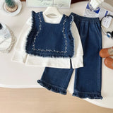 MQTIME  -  Girls Clothes Sets Autumn Spring Knitted Shirt+Denim Vest+Jeans Children Clothing Suits Fall Girls Outfits Set 2 3 4 5 6 7Yrs