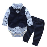 MQTIME  -  Baby Suits Newborn Boy Clothes Romper + Vest Infant Formal Clothing Outfit Party Bow Tie Children Toddler Birthday Dress 0- 24 M