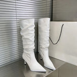  MQTIME  -  Long boots autumn and winter pointed pile boots thin heel black long tube boots women's high tube boots knight boots