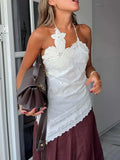  MQTIME  -  New Women Embroidery Halter Fashion Elegant Crop Tie Top Woman Sleeveless Backless Short Tops Women Sexy Elegant Party Top