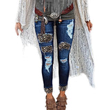 MQTIME  -  New Fashionable Boutique Women's Stretch Small Foot Women Jeans Ripped Holes Cut Washed Jeans Slim Leisure Women Jeans