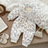 MQTIME  -  New Winter Toddler Baby Girl Thicken Warm Romper Long Sleeved Hooded Print Baby Jumpsuit Children Thicken Warm Clothes