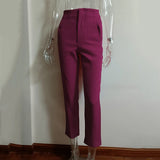 MQTIME  -  New Women Casual Pants High Waist Slim-fit Basic Pants Popular Hot Sale Plaid Color Straight Style Daily Trousers