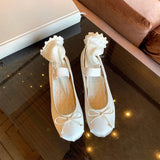 MQTIME  -  Stylish New Round Toe Bow Satin Ballet Flat Women's Shoes