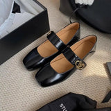 MQTIME  -  2024 New Mary Jane Women Flat Heel Shoes Fashion Square Toe Ladies Autumn Casual Slingback Shoes Retro Shallow Ballerina Zapatos