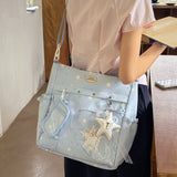  MQTIME  -  Korean Style Clear Window Pocket Tote Bag Women Star Pendant Large Capacity Daily School Handbags Fashion Shoulder Bags