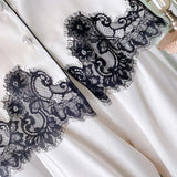 MQTIME  -  Elegant Fashion Lace Splicing Women's Pajamas New Loose Lapel Single Breasted Long Sleeve Tops Pants Temperament Female 2Pcs Set