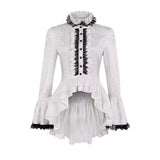 MQTIME  -  Medieval Vintage Gothic Lace-up Stand Bell Sleeve White Shirt Elegant and Luxury Jacquard Coswear Costume Court Gothic Lace Top