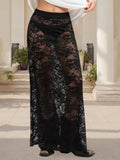 MQTIME  -  Women s Summer Lace Midi Skirt with Sheer Overlay Perfect for Beach Vacations Club Nights and Streetwear Chic