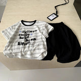 MQTIME  -  Boys Suit Spring and Summer New Children's Wear Boys Cool Handsome Sports Letter T-shirt Casual Shorts Two Sets