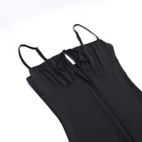  MQTIME  -  Spring Square Collar Skinny Jumpsuits for Women Holiday Streetwear Bodycon One Piece Playsuits Solid Ruched Lace-up Rompers
