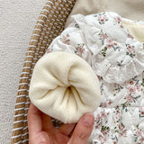 MQTIME  -  Winter 0-24M Toddler Baby Girl Warm Thick Romper Floral Printing Newborn Baby Girl Plush Jumpsuit Children Warm Thick Clothes