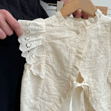 MQTIME  -  Spring Childrens Girls All-match Lace Sleeveless Cotton Embroidered Vest Short Skirts Two-piece Set Kids Toddler Princess Suit