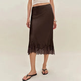 MQTIME  -  Fashion Lace Patchwork Long Skirt Women's Slim High Waist Commute Elegant Party Y2k Skirt Female Summer Maxi Skirt