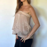 MQTIME  -  Womens Chiffon Sheer Tube Tops Solid Color Y2k Split Front Irregular Layered Petal Hem Backless Bandeau Cropped Tanks