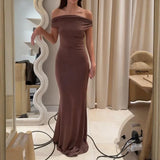 MQTIME  -  Elegant Ladies Slash Neck Slim Wrap Hip Dress Sexy Temperament Waist Women Long Dress New 2025 Fashion Summer Solid Party Dress