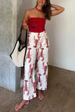 MQTIME  -  Cartoon Cray Printing Long Pants Set For Women 2024 Summer Short Sleeve Shirt High Waist Wide Leg Pant 2 Piece Sets Lady Outfits