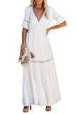MQTIME  -  Boho Lace Dress V Neck Flare Sleeve Embroidery Maxi Dress A-line Elegant Party Dresses Mujer Vestidos
