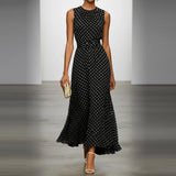 MQTIME  -  Spring Fashion Polka Dost Print A-Line Long Dress Women Elegant O Neck High Waist Evening Dress Summer Sleeveless Bohemian Dress