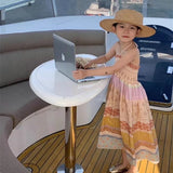 MQTIME  -  New Girls Dresses 2-6 Y Summer Stretch Ruffled Bohemia Ethnic Style Suspender Dress Childrens Outwear Clothing