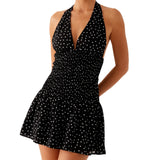 MQTIME  -  Elegant V-Neck Maxi Dress with Floral Print and Ruffled Hemline Women s Summer Boho Chic Sleeveless Dress
