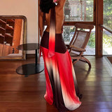 MQTIME  -  Sexy Halter Sleeveless Gradient Long Dress Elegant Swinging Collar Pleated Evening Dresses Temperament Backless Lace Up Dresses