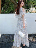 MQTIME  - Summer Floral Chiffon Ruffled Off Shoulder Casual Dress Women Fashion Chic Elegant Beach Long Dress 2024 Korean Bodycon Vestidos