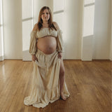 MQTIME  -  Bohemian Photo Shooting Pregnancy Dress One Shoulder Long Sleeved Two-Piece Pure Cotton Lace Dress Photography Dress For Women