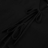 MQTIME  -  2 Pieces Short Sets Femme Black Sets Lace-up Cotton Solid Color Holiday Outfits Two Pieces Beach Summer Tracksuit