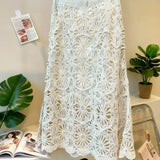 MQTIME  -   spring/summer skirt hooked cut-out sequin cotton slimming skirt niche concept embroidered mid-length model